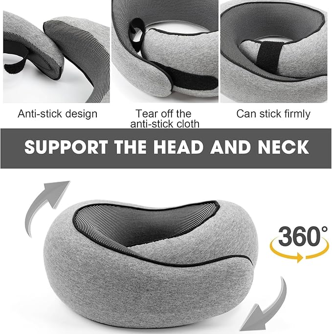 2025 New Neck Travel Pillow | Memory Foam Neck Pillow for Comfort on Airplane | Compact and Ergonomic Design for Travel, Car Rides, Offices,and Home Use | Ideal for Adults and Kids(Dark Grey)