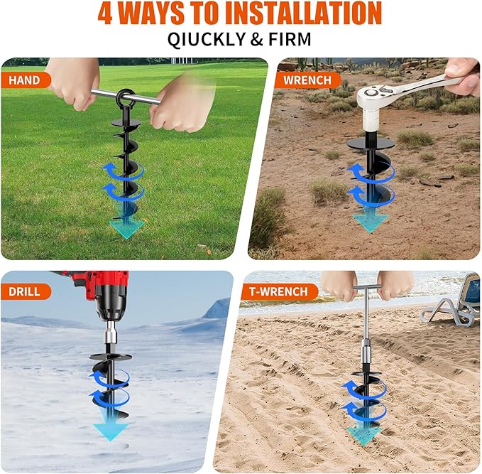 Ground Anchor Screw in, 8 Pack Spiral Trampoline Anchors with Nut and Tool Swing Set Anchors Tent Stakes High Wind Heavy Duty for Sheds, Carports, Mobile Home Black