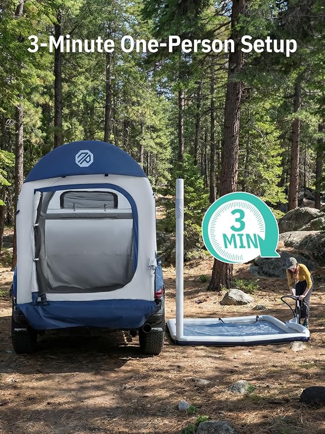 Niphean Inflatable Truck Bed Tent with Zipper-Connect Car Awning, 3-Min Setup Camping System for 5.5–8ft Truck Tent, Waterproof PU3000mm + UV50+ Side Shade, 2+1 Person Overland Shelter