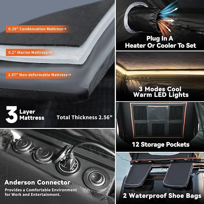 Naturnest Rooftop Tent Hard Shell, Easy Set Up Pop Up Tent for 2 Person Camping, Waterproof UV-Resistant Blackout Privacy 4 Season Tent for Pickup Truck, Jeep, SUV, Van, Trailer - Polaris