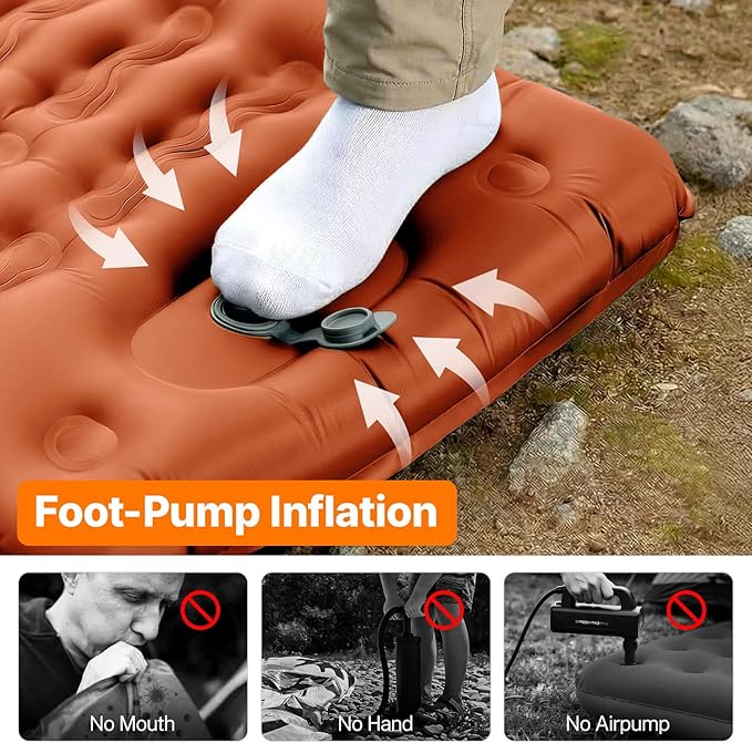 OGERY Sleeping Pad, Ultralight Self Inflatable Sleeping Pad for Camping with Pillow Built-in Foot Pump, 6" Extra-Thick Reinforced Camping Pad for Hiking, Backpacking, Tent, Single
