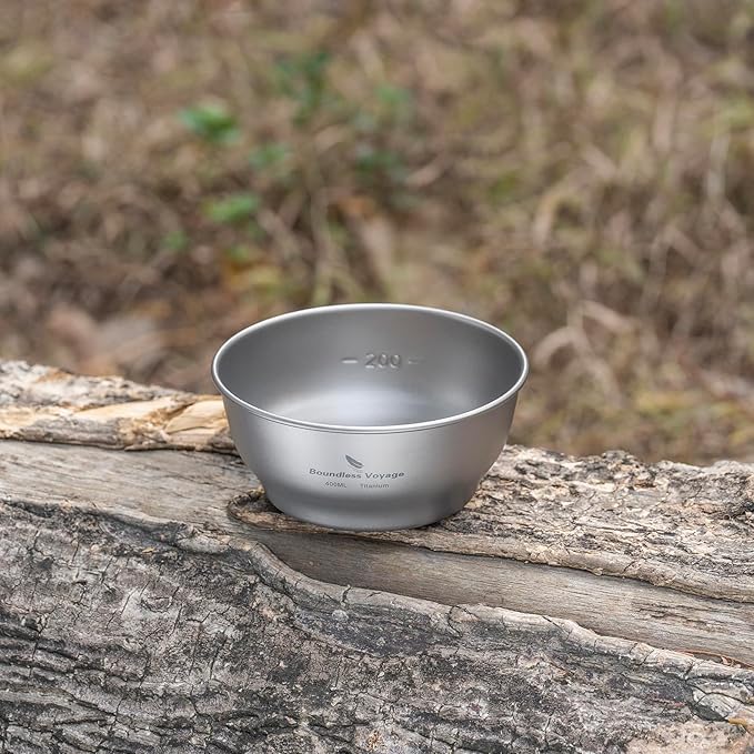 iBasingo 400ml Titanium Bowl Small Single Layer Rice Bowl Ultralight Tableware Gym Fitness Bowl Outdoor Camping Dinnerware Potable Stackable Kitchen Utensils Ti1105T