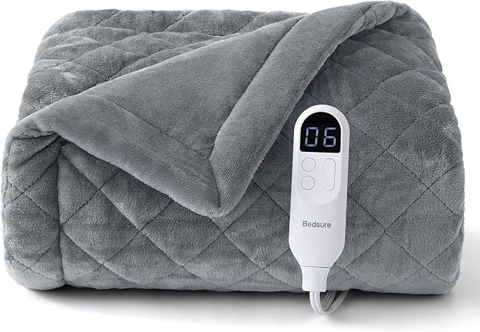 Bedsure Heated Blanket Throw Blanket - Quilted Electric Blanket, Soft Flannel Thick Heating Blanket with 4 Time Settings & 6 Heating Settings, Warm Gifts for Women Men (50x60 inches, Formal Gray)