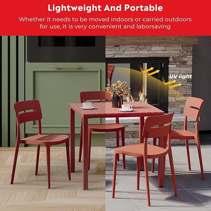 Costaelm Outdoor Dining Table for 4, Square Metal Patio Table, 4-Person Weather Resistant Steel Slat Table for Lawn Garden Backyard, Red