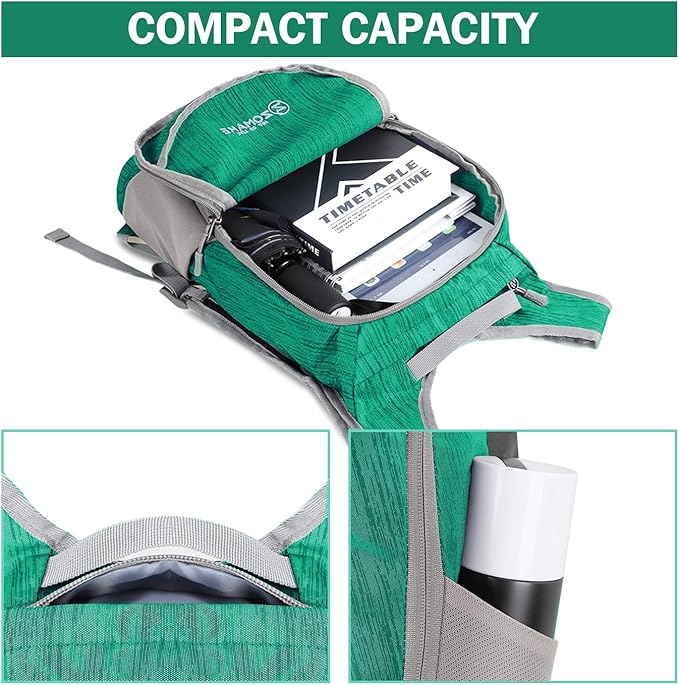 ZOMAKE Ultra Lightweight Packable Backpack 18L, Small Foldable Hiking Backpacks Water Resistant Folding Daypack for Travel(Dark Green)