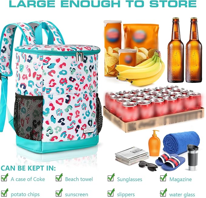 Wolka Cooler Backpack 30 Cans,Portable Backpack Coolers Insulated Leak Proof,Waterproof Soft Sided Cooler Bag for Travel,Beach,Camping,Picnic,Lunch Backpack for Women (Water Elf)
