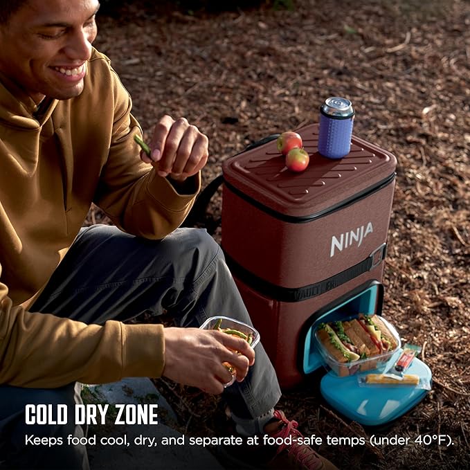 Ninja FrostVault Go Can Soft Cooler, 24/36 Can, Leak Proof, Built-In Cup Holder, 2 Ice Packs & Dry Storage Drawer, Polyester Insulation, Hiking, Camping, Picnic