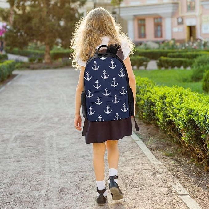 Backpack Anti-Theft Multipurpose Large Capacity Carry On Bag, Nautical Anchor Navy Camping Outdoor Backpack With Side Pockets
