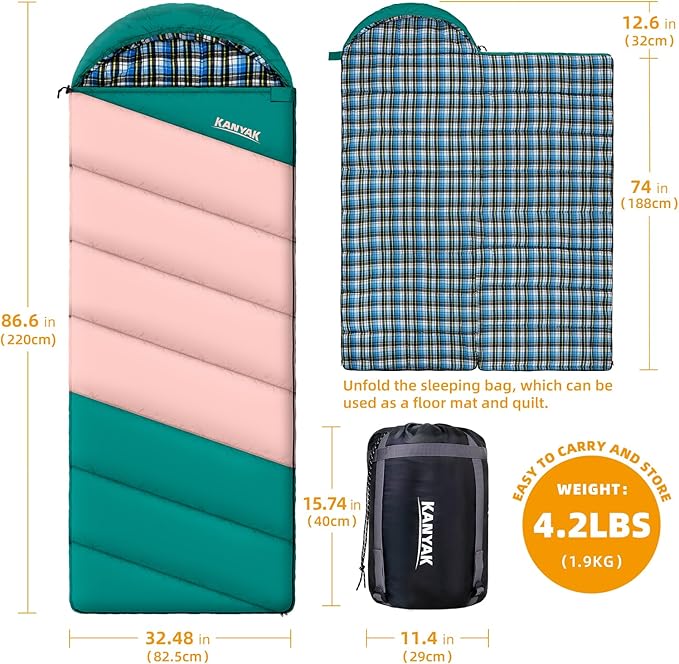 Cotton Flannel Liner Sleeping Bag for Adults Teens Kids, Cold Weather & Warm, 3 Seasons, Lightweight Compact Camping Essentials Equipment, Hiking, Outdoor, Travel