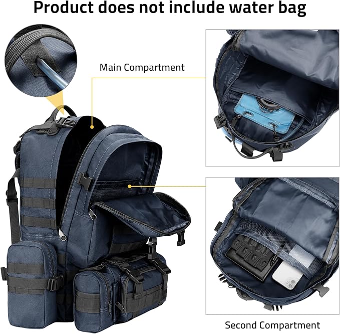 CVLIFE 60L Tactical Backpack for Men Women Military Large Army Rucksack With D-Ring Molle Clips Compass Accessories 3 Day Bug Out Survival Molle Bag Hiking Camping Gym Daypack Backpack, Blue