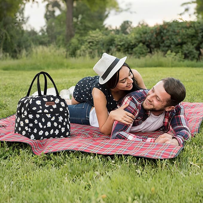 Insulated Lunch Bag for Women Men, Lunch Containers Reusable High Capacity Lunch Tote Bags for Work Picnic (Blackdaisy)