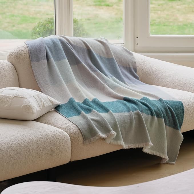 Double Stitch Alpaca Wool Throw Blanket - Warm, Soft Blanket for Couch, Luxury & Decorative Fleece Throw, Fall Plaid, Gift for Mother's Day, House Warming, 50" x 60", Sage Valley