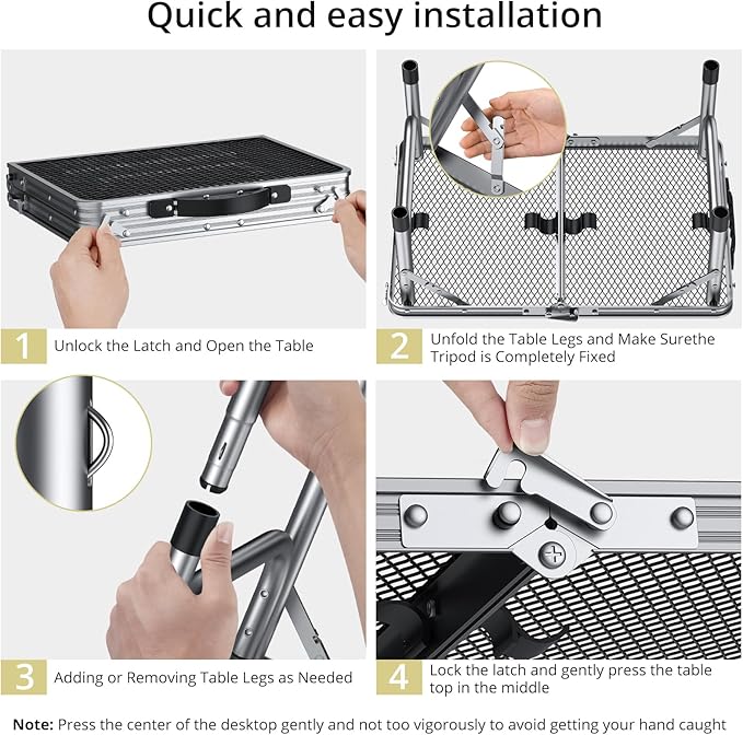2ft Folding Grill Table, Adjustable Height Max 27.5" Aluminum Camping Table, Heat-Resistant Tabletop, Lightweight, Portable Handle for Travel Cooking BBQ Picnic, 22.8" x 16", Silver