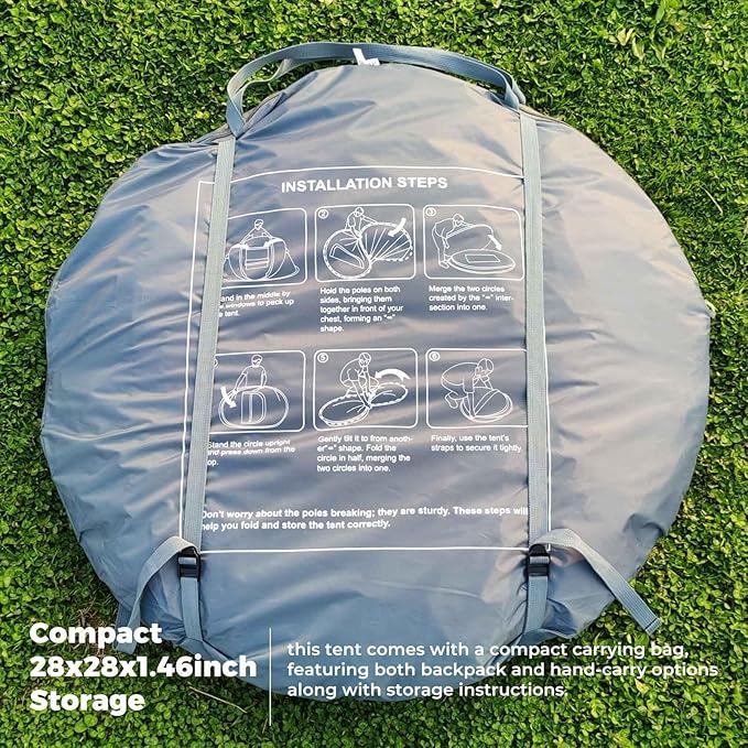 4 Person Easy Pop Up Tent, Waterproof, Automatic Setup,2 Doors-Instant Family Tents for Camping, Hiking & Traveling