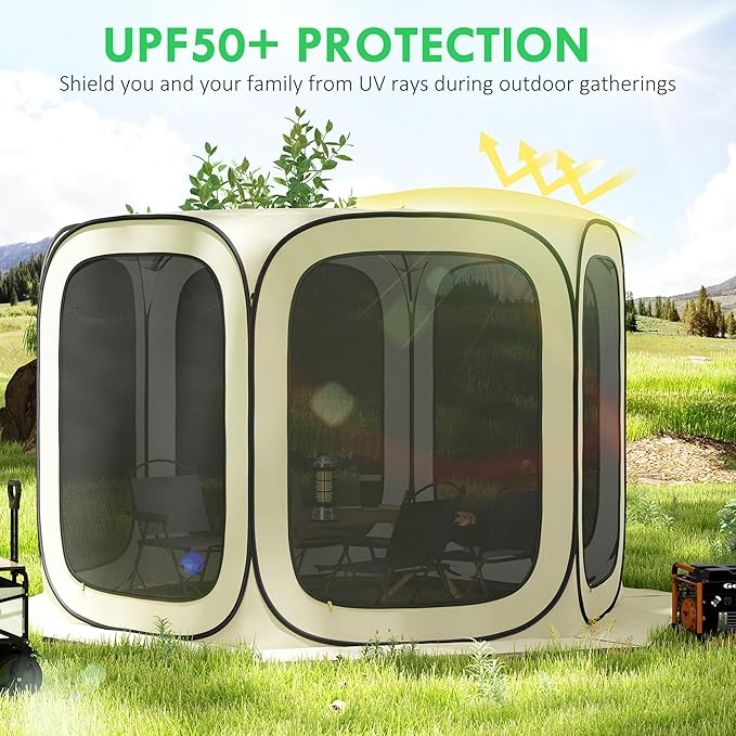 Outsunny 11 x 11ft Pop Up Screen Tent, Portable Camping Gazebo Canopy Screen House with UPF50+ Oxford Cloth and Carry Bag for Patio, Backyard, Deck and Outdoor Activities