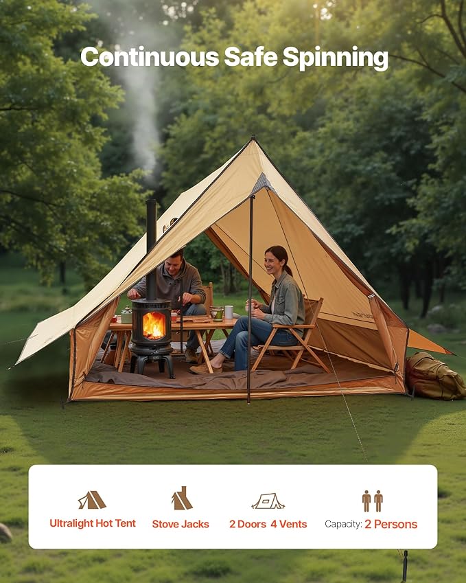 VEVOR Hot Tent, Camping Tipi Hot Tents with Stove Jack, Portable Winter Camping Tents with Snow Skirt, Easy Setup, Waterproof 4 Season Shelter Tents for Fishing Backpacking