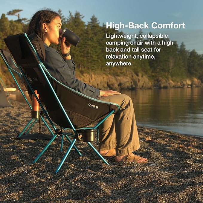 Helinox Sunset Chair Lightweight High-Back Collapsible Camping Chair Blue,3.4Ibs Outdoor Chairs, Picnic Chair, Portable Camping Chair, with Side Pockets