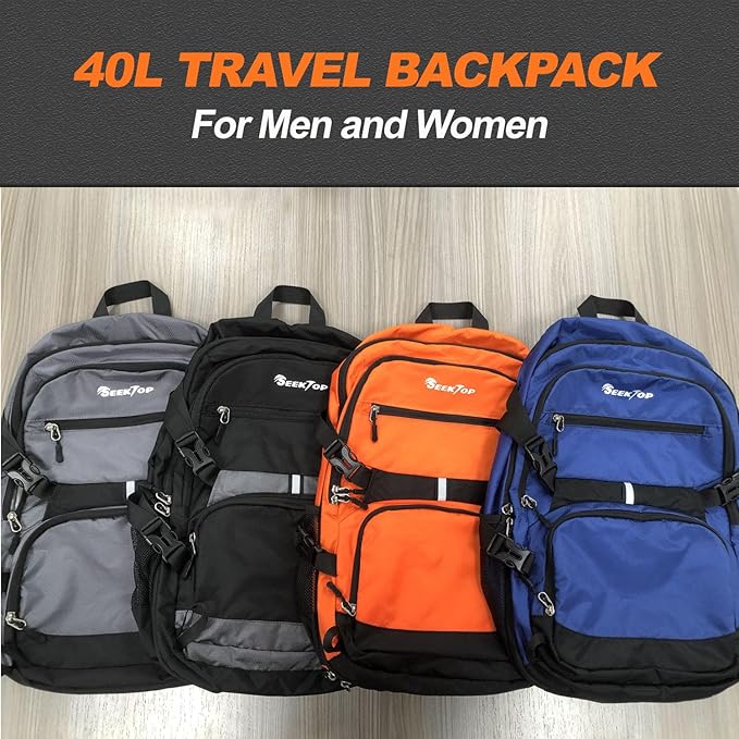Seektop Lightweight Travel Backpack for Men Women, Multiple Pockets 40L Hiking Backpack Foldable Carry on Backpack (Gray)