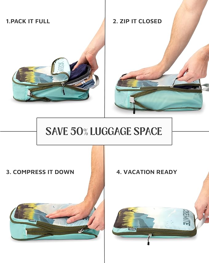 Compression Packing Cubes Set for Carryon Suitcases- Lightweight, Durable Clothes Organizer