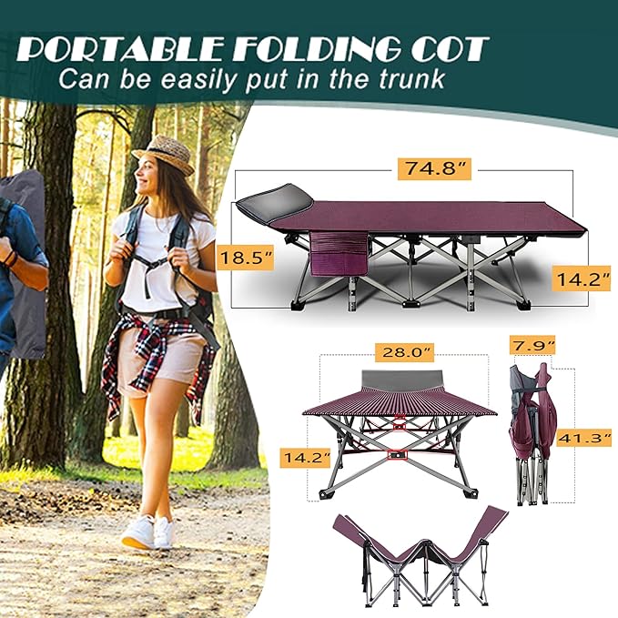 ABORON Camping Cot for Adults, Folding Sleeping Cot with Mattress, 500 lb Capacity Heavy Duty Outdoor Folding Sleeping Bed, Portable Cot Bed for Camping, Indoor Guest Use, Home & Travel