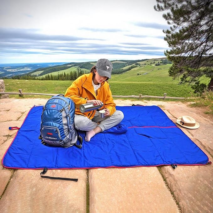 Hooded Poncho Blanket, Wearable Camping Blankets, Large Stadium Poncho Windproof & Water-Repellent, 75 * 55 inch, Portable & Warm, for Outdoor, Sports, Concerts, Travel, Picnic, Car, Survival, Hunting