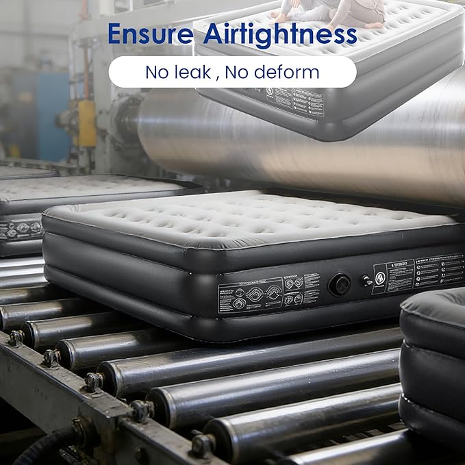 Camping Air Mattress Queen with Built in Pump 18" Thickness 660lbs Heavy Duty Comfortable Blow up Air Mattress with Carry Bag Inflatable Foldable Flocked Top Air Bed for Travel, Home (Black & Grey)