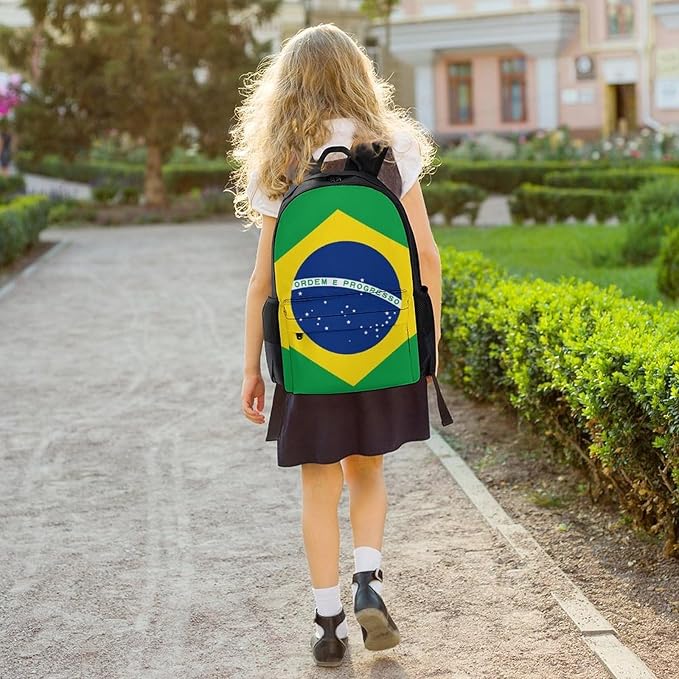 Men Women Polyester Brazilian Brazil Flag Casual Daypack Large Capacity Carry On Bag With Adjustable Shoulder Straps for Camping Work Running