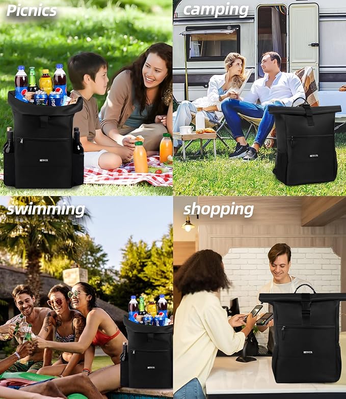 Cooler Backpack 35 Cans Large Capacity Insulated Light Cooler Backpack,Waterproof and Leak-Proof,Portable with Bottle Opener,Perfect for Picnics,Camping,Beach,Hiking,Shopping20L（Black 35Cans）