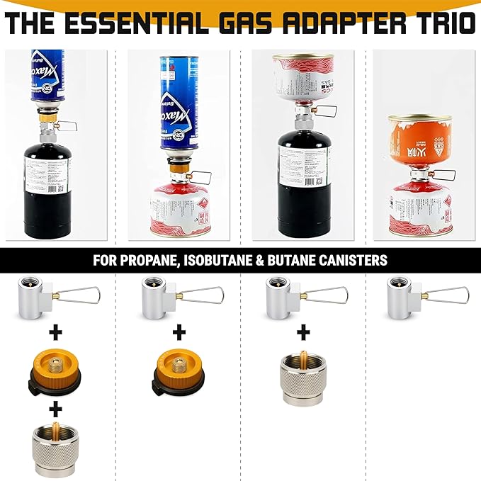 Roamix 4PCS Multi Fuel Gas Adapter Set - EN417 Lindal Valve & Butane to Propane Adapter for Camping Stove with Carrying Bag