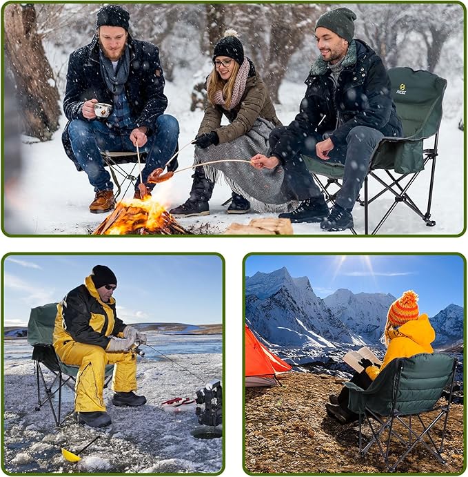 Nice C Heated Camping Chairs with Battery, Outdoor Heated Sports Chair, Oversized XL Padded Camping Chair, Wide&Thick, Heavy Duty 400lb, Carry Bag, Cup Holder & Cooler (One Green)