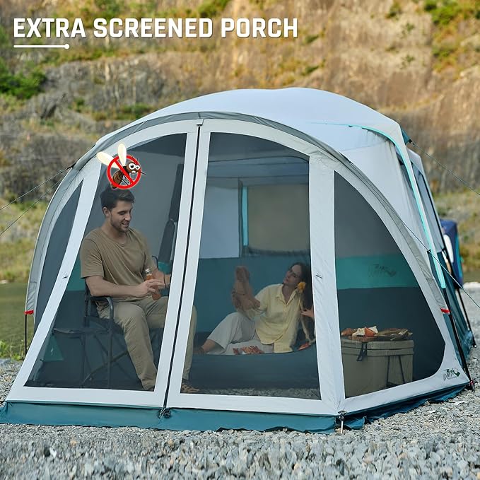 Tents for Camping 6/10 Person Camping Tent with Screen Porch, Weatherproof Large Cabin Tent with Rainfly and Carry Bag, Family Tent for Outdoor Camping and Backyard