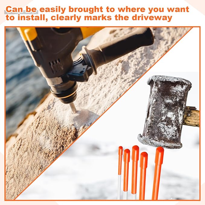 250 Pcs 48 Inch Driveway Marker Driveway Reflectors 1/4 Inch Dia Plow Stakes Reflective Driveway Markers Poles Fiberglass Snow Stakes with Reflective Tape for Easy Visibility