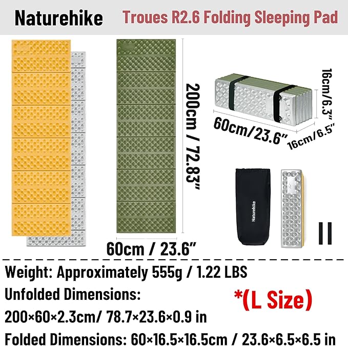 Naturehike Ultralight Foam Sleeping Pad - R1.8/R2.6/R3.0 Closed Cell Mattress, Thick Portable Folding Mat for Backpacking, Waterproof & Compact for Camping, Hiking, Travel and Car Camping