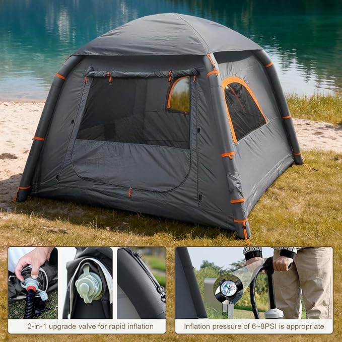 Inflatable Tents for Camping,2/4 Person Easy Setup Blow Up Tents for 4 Seasons Waterproof InflatableTent for Camping, Air Glamping Tents for Camping Adult