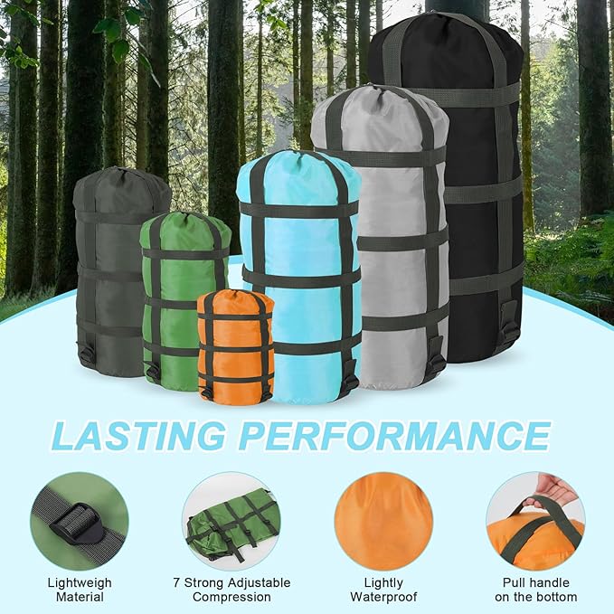 Compression Sacks Ultralight Sleeping Bag Stuff Sack Nylon Compression Stuff Sacks Water Resistant Compression Bag for Backpacking Camping Space Saving Hiking Gear Outdoor