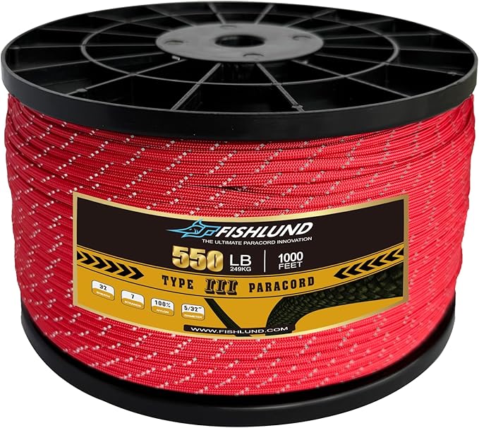 Reflective Paracord 550 lb, 7 Strand Paracord Rope 1000ft 4mm, Nylon Parachute Cord for Camping, Imperial Red