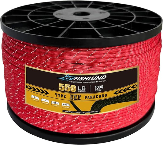 Reflective Paracord 550 lb, 7 Strand Paracord Rope 1000ft 4mm, Nylon Parachute Cord for Camping, Imperial Red