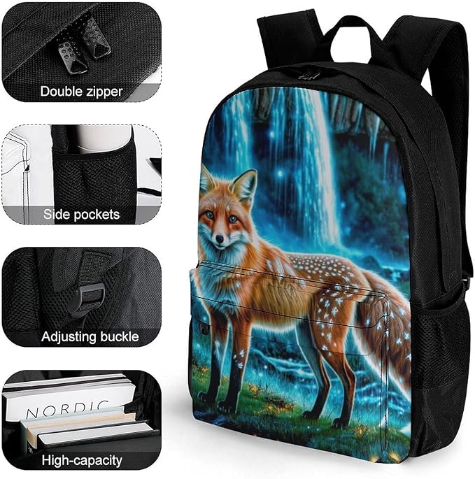 Rucksacks Lightweight Multipurpose Anti-Theft Magical Kitsune Fox Art Shoulder Bag Big Capacity Laptop Book Bag Rucksack With Padded Straps