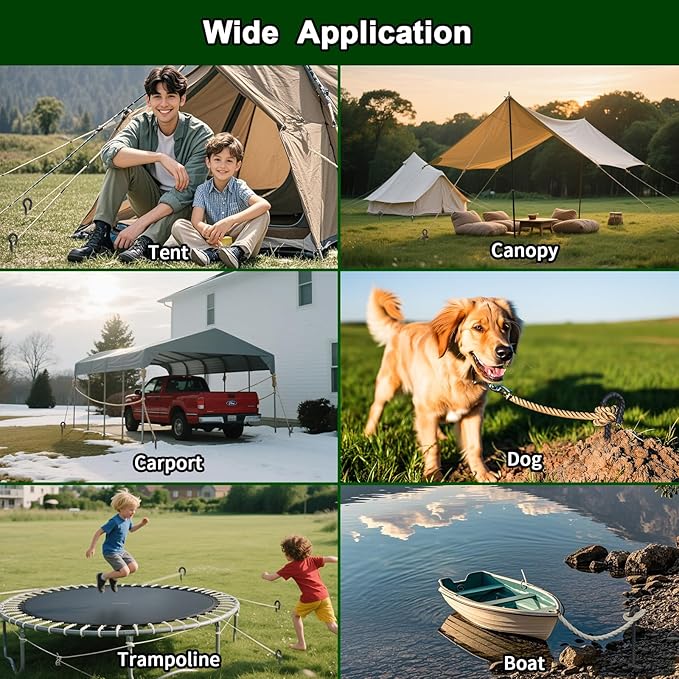 16 Inch Rebar Ground Stakes with Loop 1/2 inch Diameter Steel Tent Stakes (12 pcs), Heavy Duty Tree Stakes and Supports, Dog Tie Out Stakes, Metal Spikes for Outdoor Camping and Yard, Black