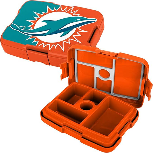 FOCO NFL Unisex-Adult Officially Licensed 2-Tone Big Logo Team Color Football Leak Proof 5 Compartment Bento Lunch Box - Miami Dolphins