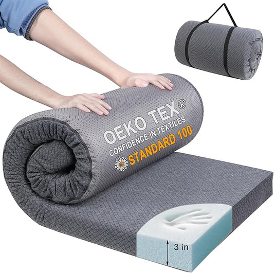 Thick Memory Foam Camping Mattress - CertiPUR-US Foam Portable Sleeping Pad for Adults, Folding Camping Bed Mat, Lightweight Cot Mattress Topper for Outdoor, RV, Travel & Backpacking