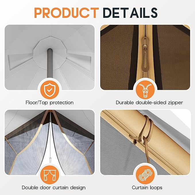 SPECRAFT Canvas Bell Yurt Tents & Inflatable Tent for Camping, Waterproof Glamping Tent with Stove Jack, Breathable Mesh, Snowproofing Spacious 4-Season Family Shelter for Outdoor, Camping, Parties