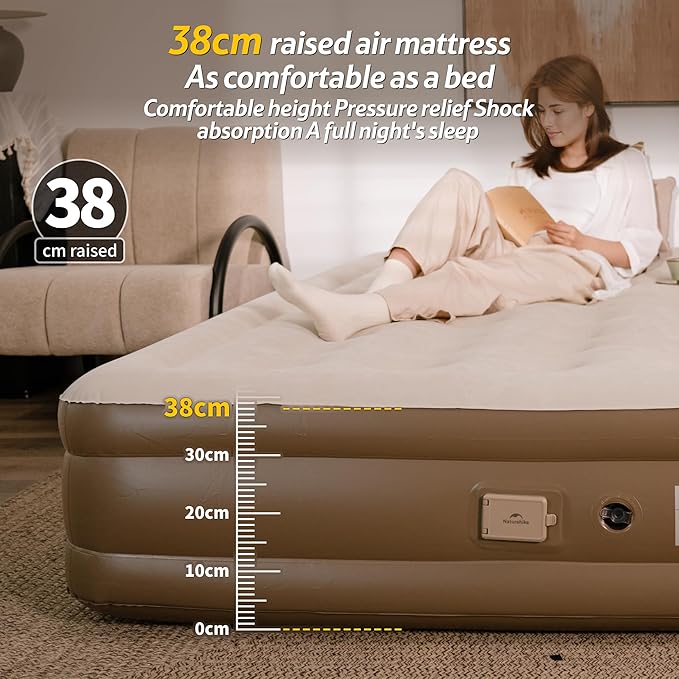 Naturehike Air Mattress Queen with Built in Pump, 15" Raise Blow Up Luxury Mattress, Fast 2Mins Portable Colchone Inflable Mattress, Cordless Air Bed for Home & Camping