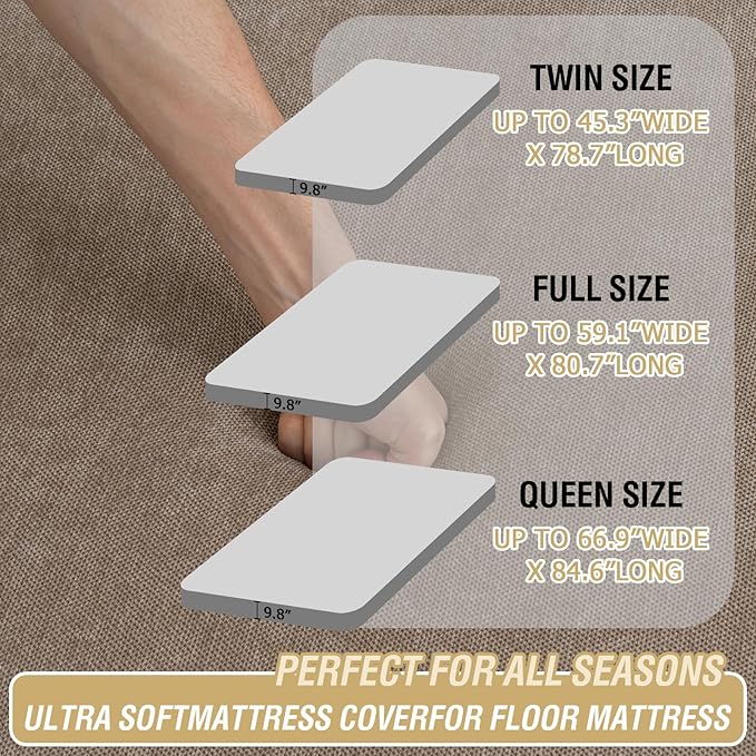 H.VERSAILTEX Queen Size Armless Futon Mattress Covers for Traditional Japanese Futon Mattress Soft Mixed-Color Chenille Couch Slipcovers Floor Mats Sofa Protector Zippered Sleeper Sofa Cover,Taupe