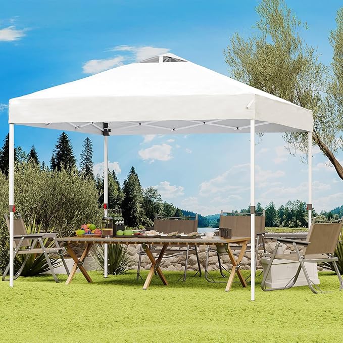 Shades 10x10 Pop Up Canopy with One Push Setup,Heavy Duty Beach Tent with Wheels for Easy Moving, Sun Shelter for Parties,Events, Outdoor Gazebo with 420D Coated Waterproof White Fabric