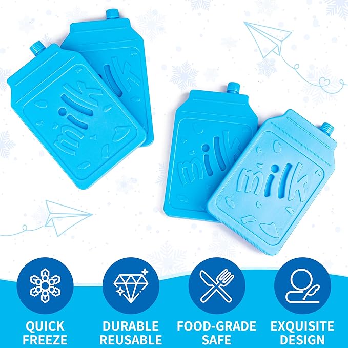 Ice Pack for Lunch Box and Cooler, BPA Free, Reusable and Long Lasting, Slim and Lightweight Design, Set of 4, （Blue）