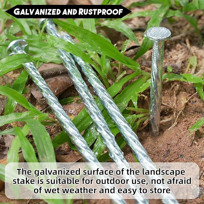 10 Inch Galvanized Landscape Stakes Heavy Duty Metal Anchoring Spikes Garden Nails for Paver Edging, Camping Tent, Weed Barrier, Artificial Turf, Carpentry and More (50)