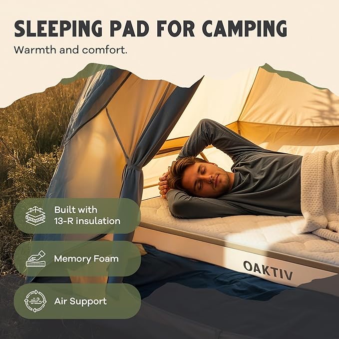 WanderMate - Self-Inflating Camping Sleeping Pad - Twin-Sized Inflatable Camping Mattress for Car, Backpacking, and Tent - Durable 4-Inch Memory Foam and Air Support - Cordless 2,500mAh Pump