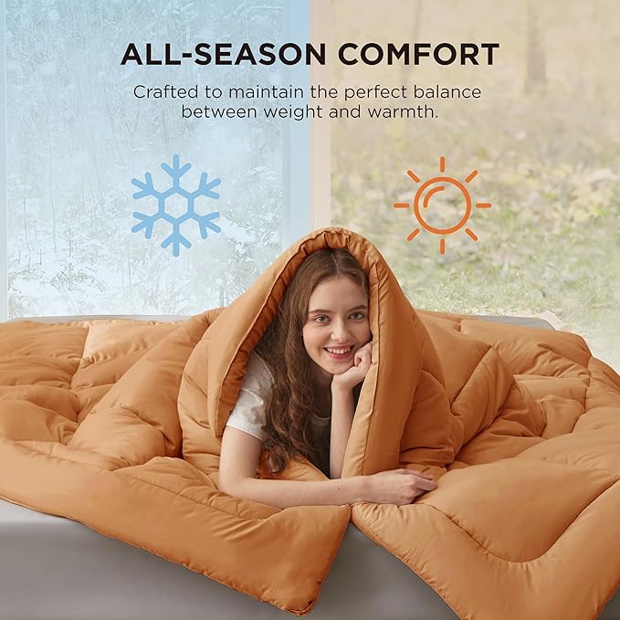 Bedsure Comforter Duvet Insert - Quilted Comforters Oversized King Size, All Season Duvet, GentleSoft Down Alternative Bedding, with 8 Tabs, Gifts for Women, Burnt Orange, Oversized King 116x98 Inche