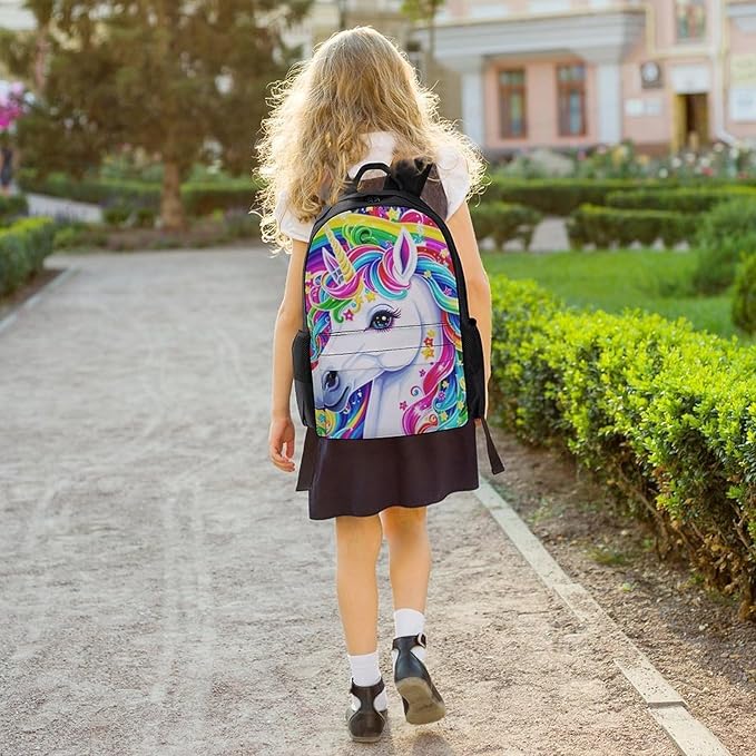 Rucksack Polyester Anti-Theft Multipurpose Colorful Rainbow Unicorn Bookbag Big Capacity Travel and Sport Backpack Rucksack With Side Pockets